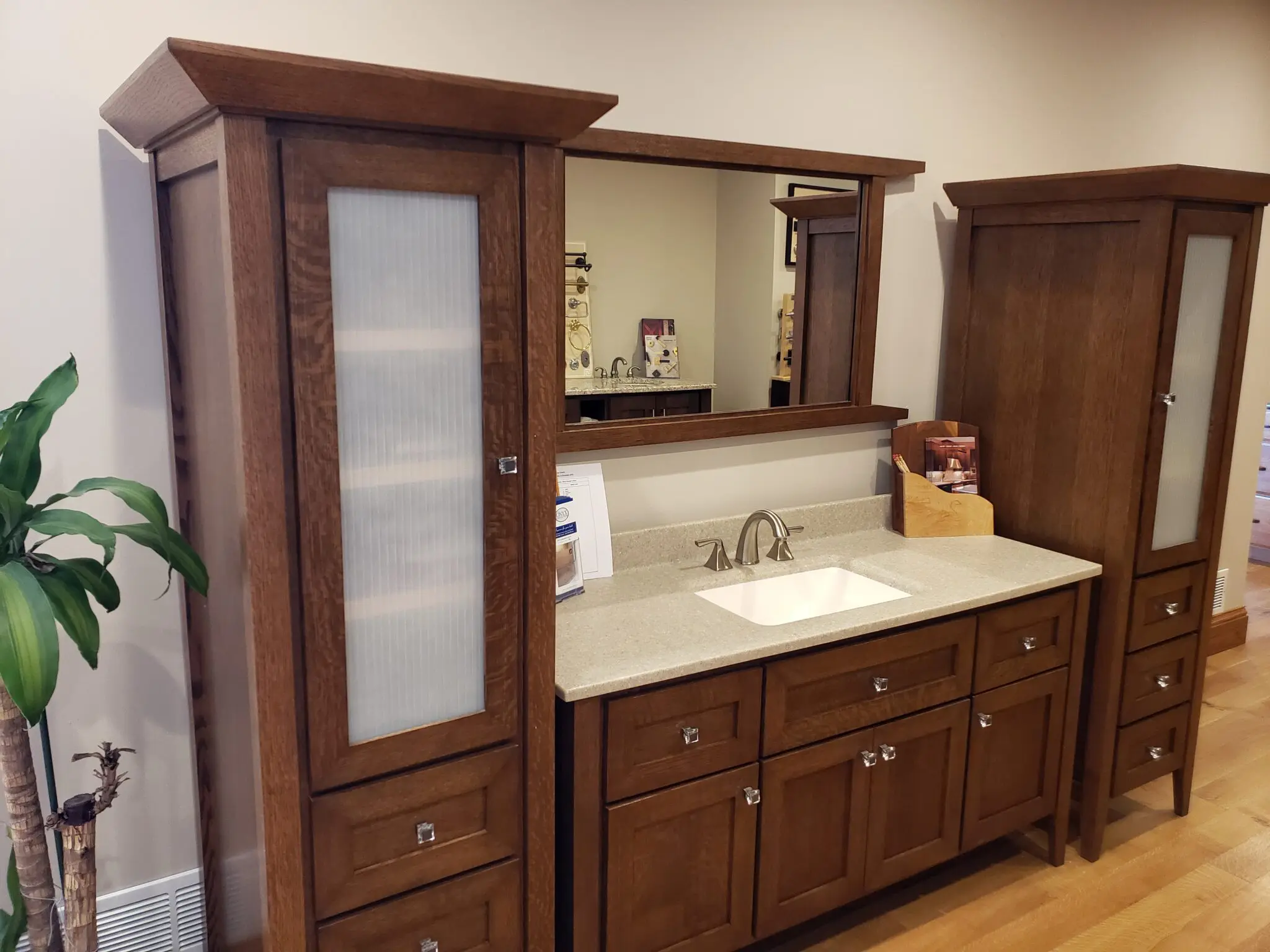 The Bathroom cabinet vanity with side cabinets