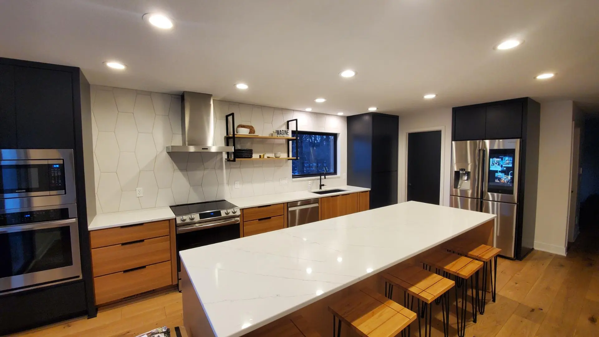 Custom kitchen interior decor with white quartz countertop