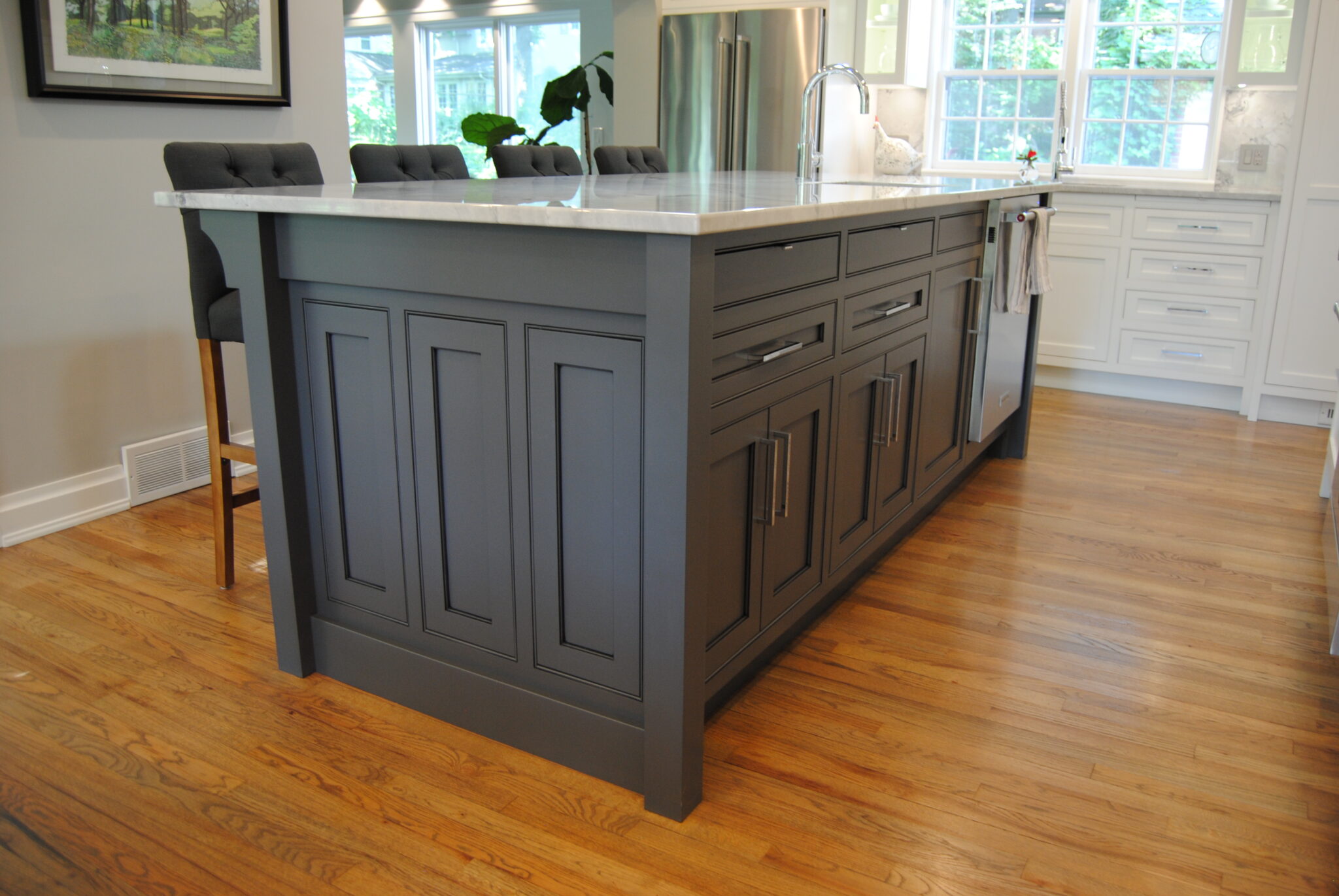 Kitchen center island with liberty ship hatch cover top